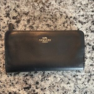 Coach Black Leather Zip-Around Wallet